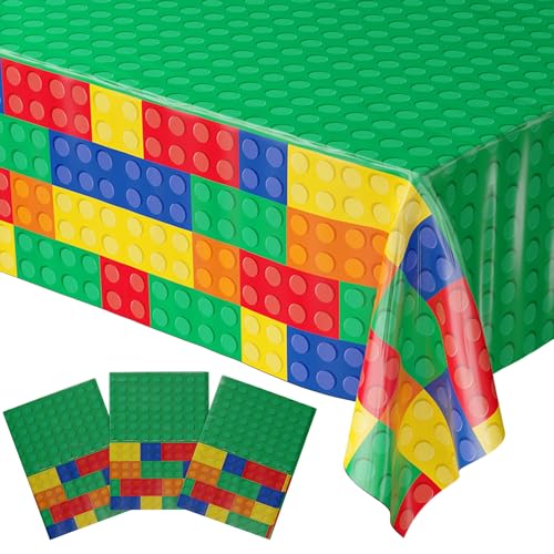 Blue Orchards Brick Table Covers (Pack of 3) – 54"x108" XL Waterproof Plastic Tablecloth for Building Blocks Birthday Parties