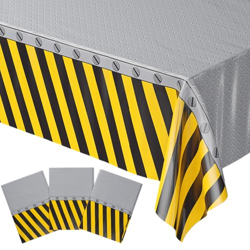Blue Orchards Construction Table Covers (Pack of 3) - 54"x108" XL Plastic Party Tablecloths