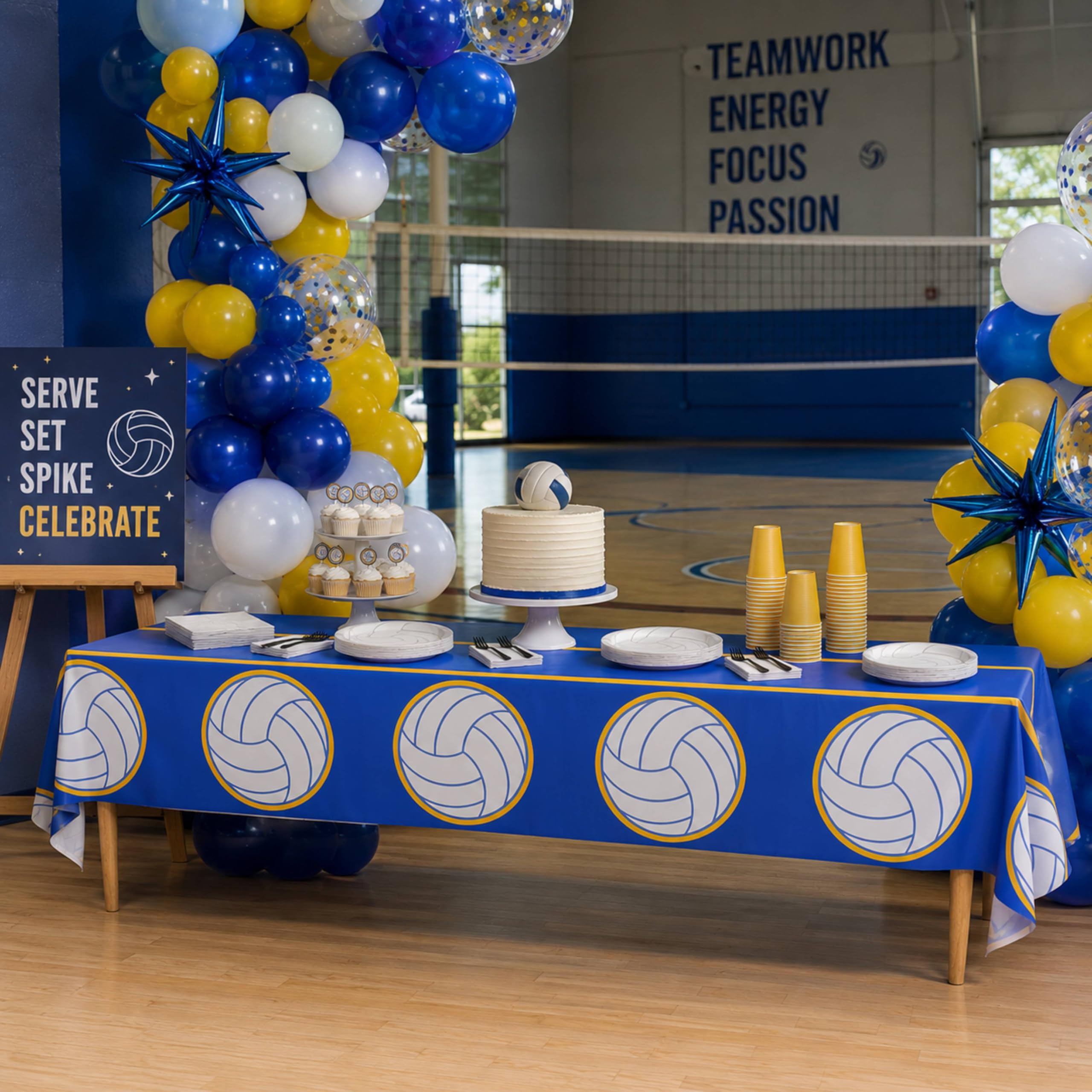 Blue Orchards Volleyball Table Covers (Pack of 3) – 108"x54" Plastic Party Decorations