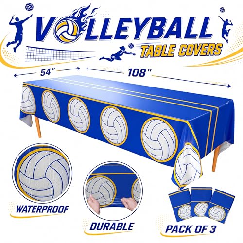 Blue Orchards Volleyball Table Covers (Pack of 3) – 108"x54" Plastic Party Decorations