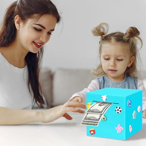 Blue Piggy Bank for Adults and Kids – Durable ABS Money Box, Must Break to Open, DIY Stickers Included (4.72 Inch)