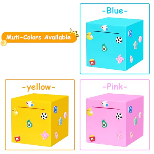 Blue Piggy Bank for Adults and Kids – Durable ABS Money Box, Must Break to Open, DIY Stickers Included (4.72 Inch)