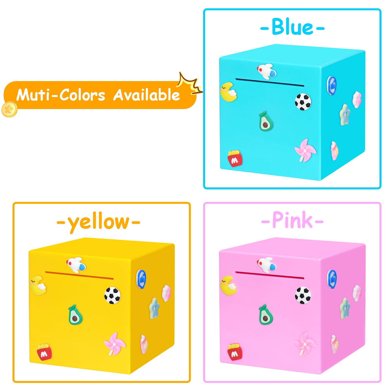 Blue Piggy Bank for Adults and Kids – Durable ABS Money Box, Must Break to Open, DIY Stickers Included (4.72 Inch)