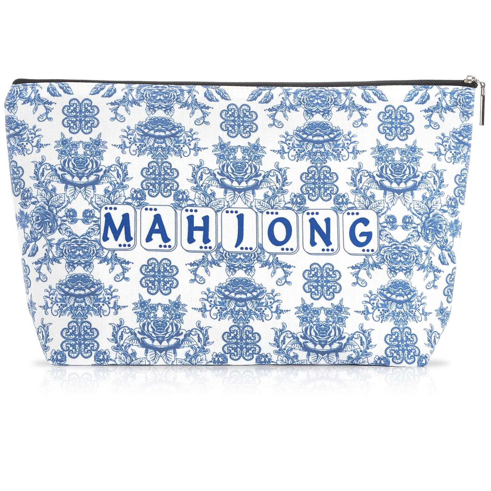 Blue Printed Zippered Mahjong Tiles Bag, 13x7.8 Inch, for 1.2 Inch Standard American Tiles (Case Only)