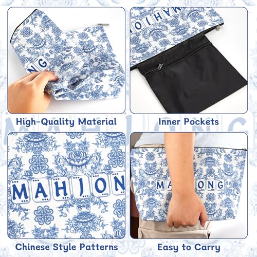 Blue Printed Zippered Mahjong Tiles Bag, 13x7.8 Inch, for 1.2 Inch Standard American Tiles (Case Only)