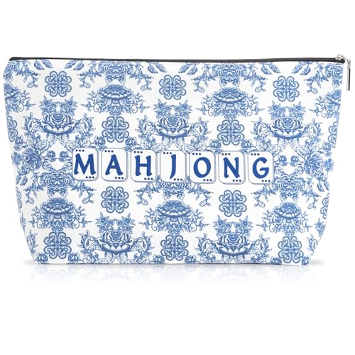 Blue Printed Zippered Mahjong Tiles Bag, 13x7.8 Inch, for 1.2 Inch Standard American Tiles (Case Only)