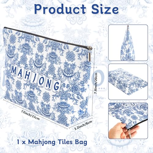 Blue Printed Zippered Mahjong Tiles Bag, 13x7.8 Inch, for 1.2 Inch Standard American Tiles (Case Only)