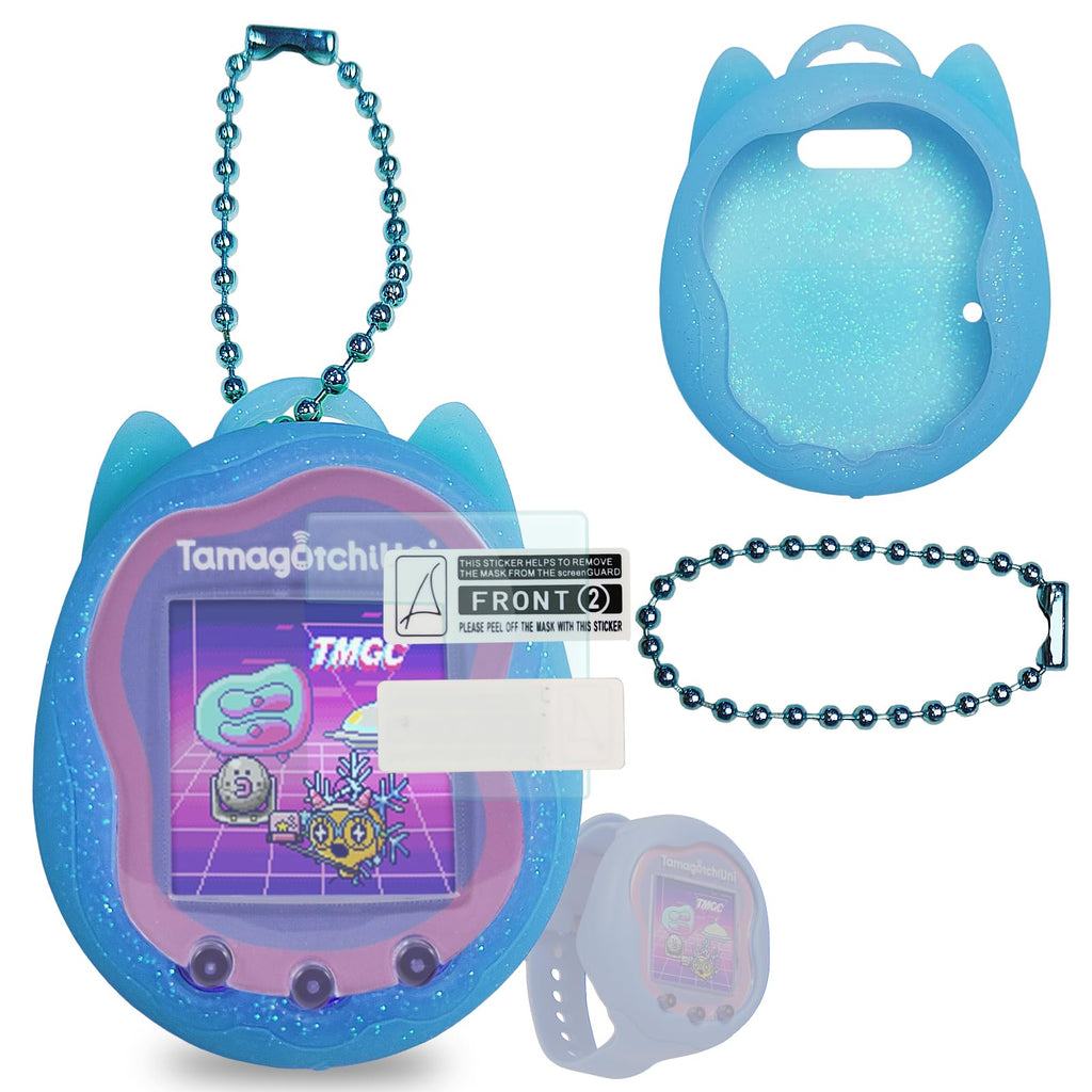 Blue Silicone Case and Screen Protector for Tamagotchi Uni - JCHPINE Protective Cover with Detachable Lanyard