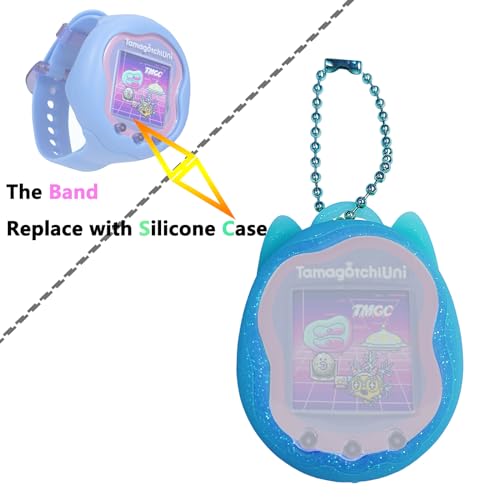 Blue Silicone Case and Screen Protector for Tamagotchi Uni - JCHPINE Protective Cover with Detachable Lanyard