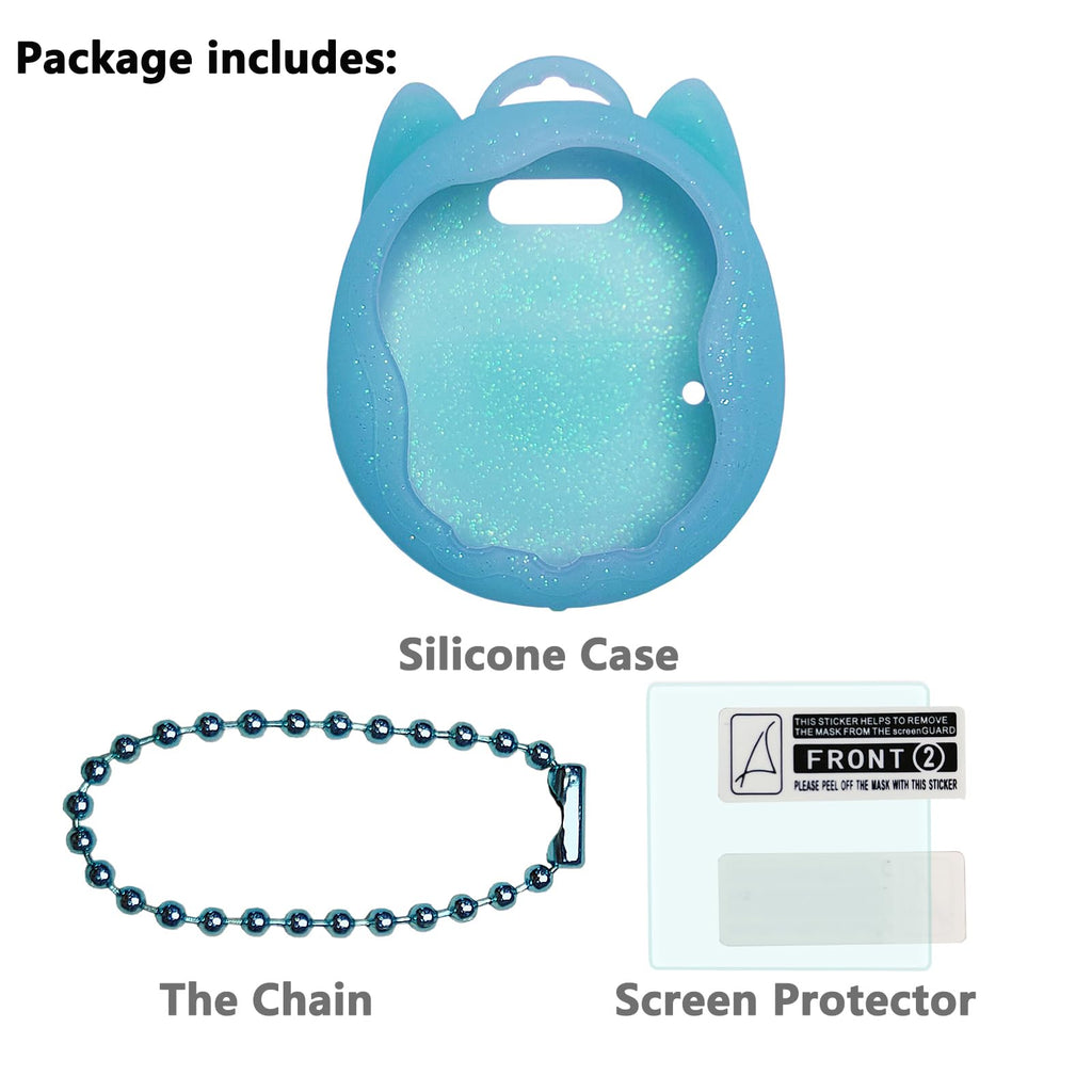 Blue Silicone Case and Screen Protector for Tamagotchi Uni - JCHPINE Protective Cover with Detachable Lanyard