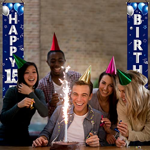 Blue Silver 15th Birthday Door Banner Set for Boys – Turypaty Happy 15th Party Decor