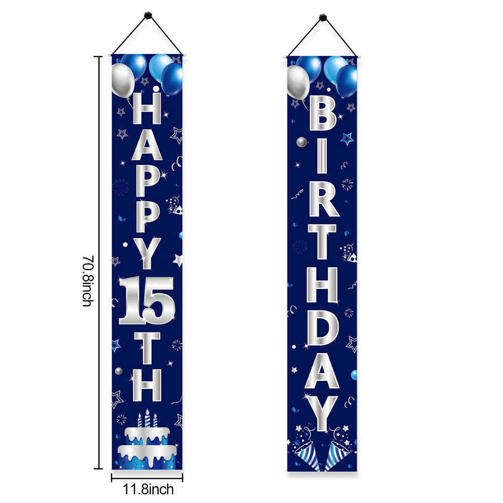 Blue Silver 15th Birthday Door Banner Set for Boys – Turypaty Happy 15th Party Decor