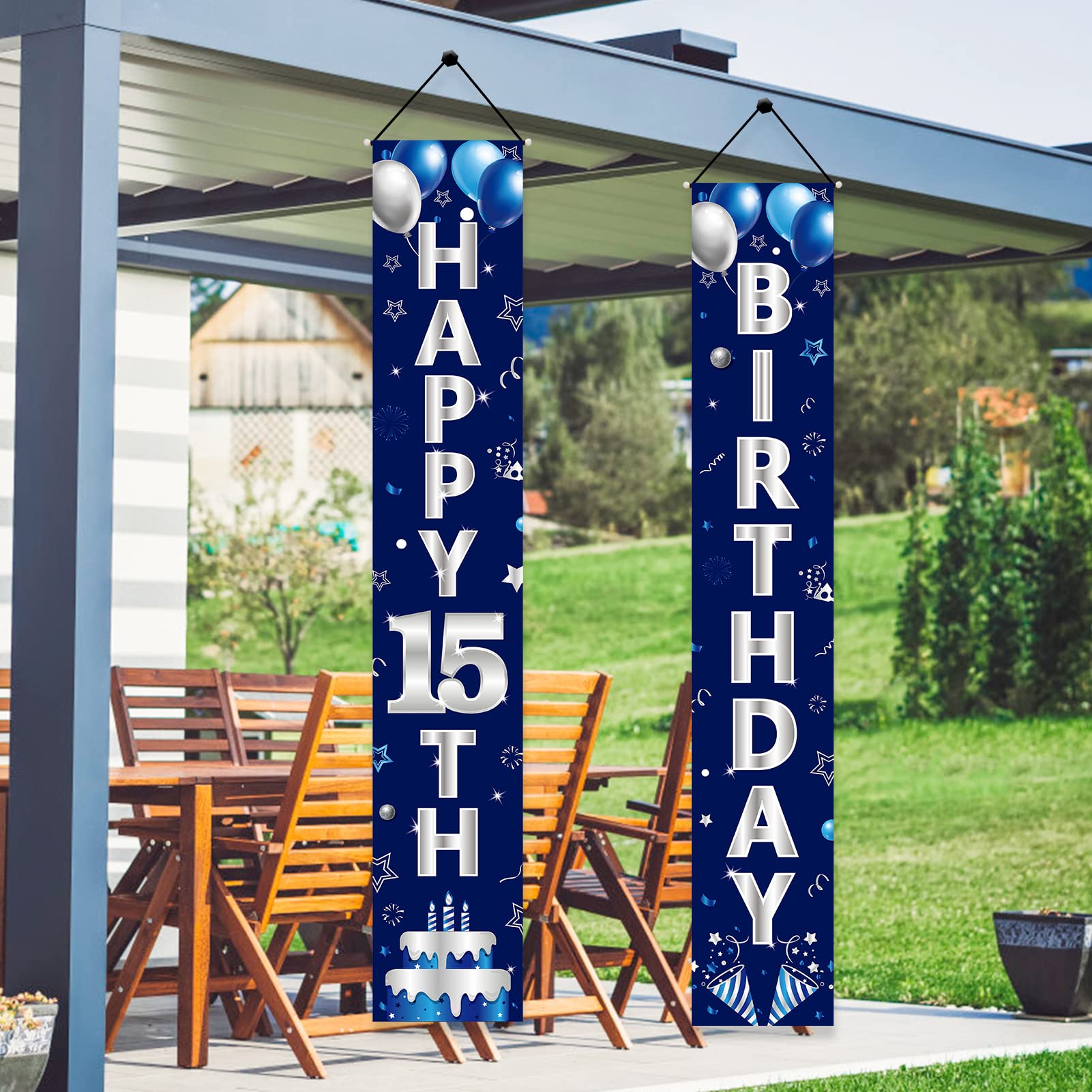 Blue Silver 15th Birthday Door Banner Set for Boys – Turypaty Happy 15th Party Decor