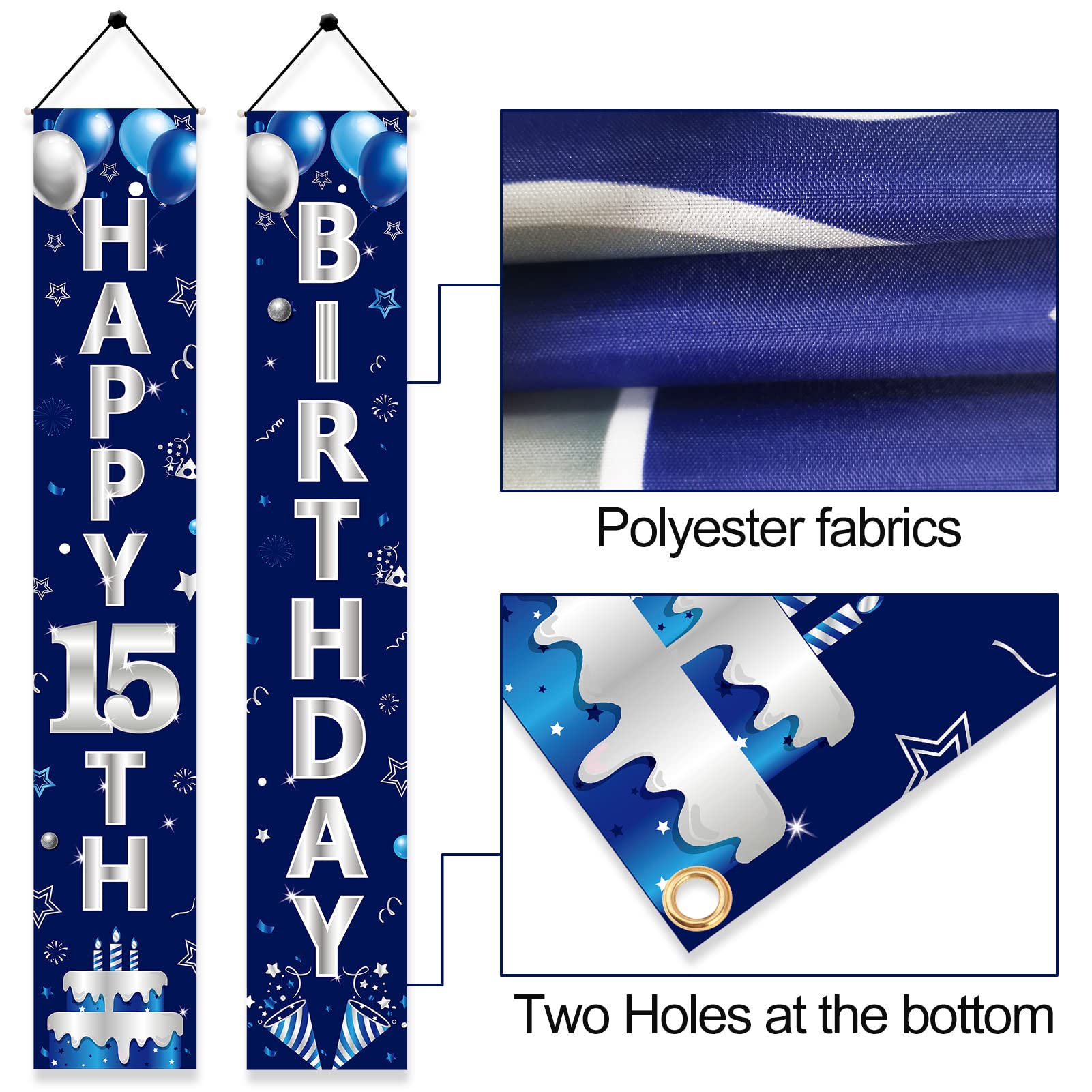 Blue Silver 15th Birthday Door Banner Set for Boys – Turypaty Happy 15th Party Decor