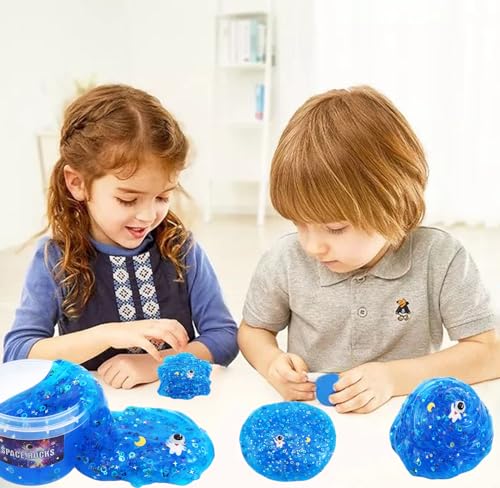 Blue Space Galaxy Scented Crunchy Slime – Non-Sticky Star & Moon Putty for Kids Ages 6+