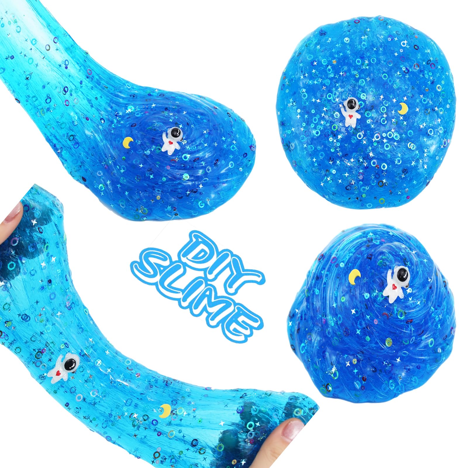 Blue Space Galaxy Scented Crunchy Slime – Non-Sticky Star & Moon Putty for Kids Ages 6+