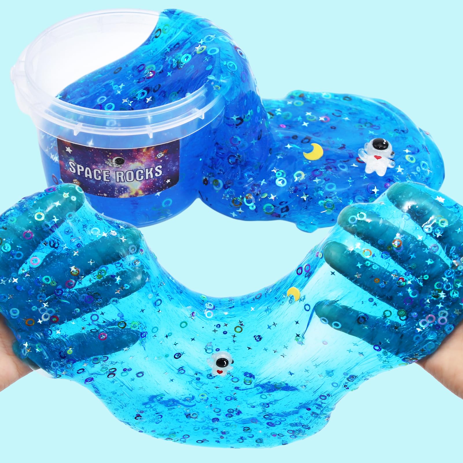 Blue Space Galaxy Scented Crunchy Slime – Non-Sticky Star & Moon Putty for Kids Ages 6+
