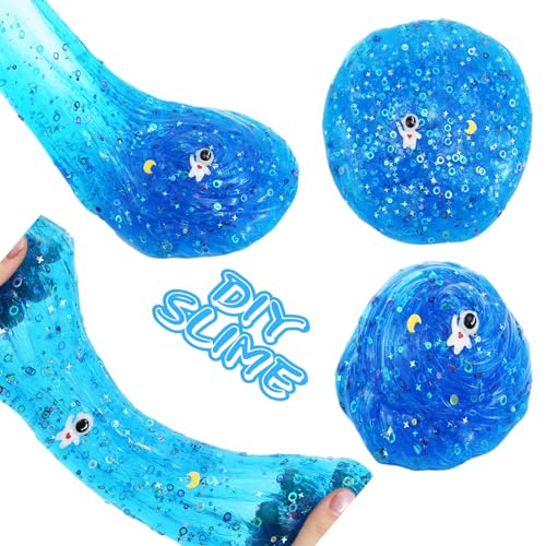 Blue Space Galaxy Scented Crunchy Slime – Non-Sticky Star & Moon Putty for Kids Ages 6+