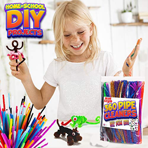 Blue Squid 460-Piece Chenille Stems & Googly Eyes Craft Set - 360 Flexible Pipe Cleaners in 35 Colors plus 100 Eyes