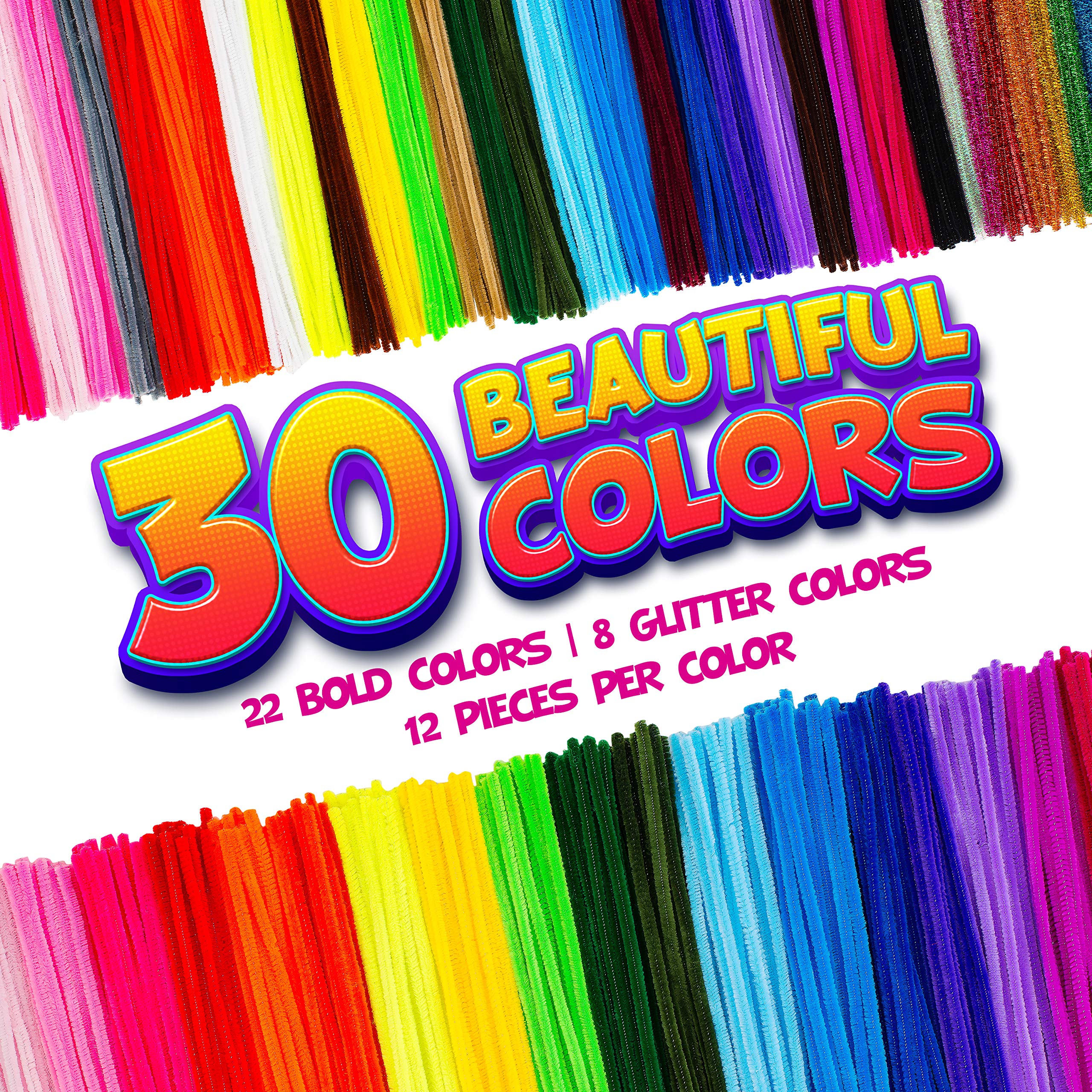 Blue Squid 460-Piece Chenille Stems & Googly Eyes Craft Set - 360 Flexible Pipe Cleaners in 35 Colors plus 100 Eyes