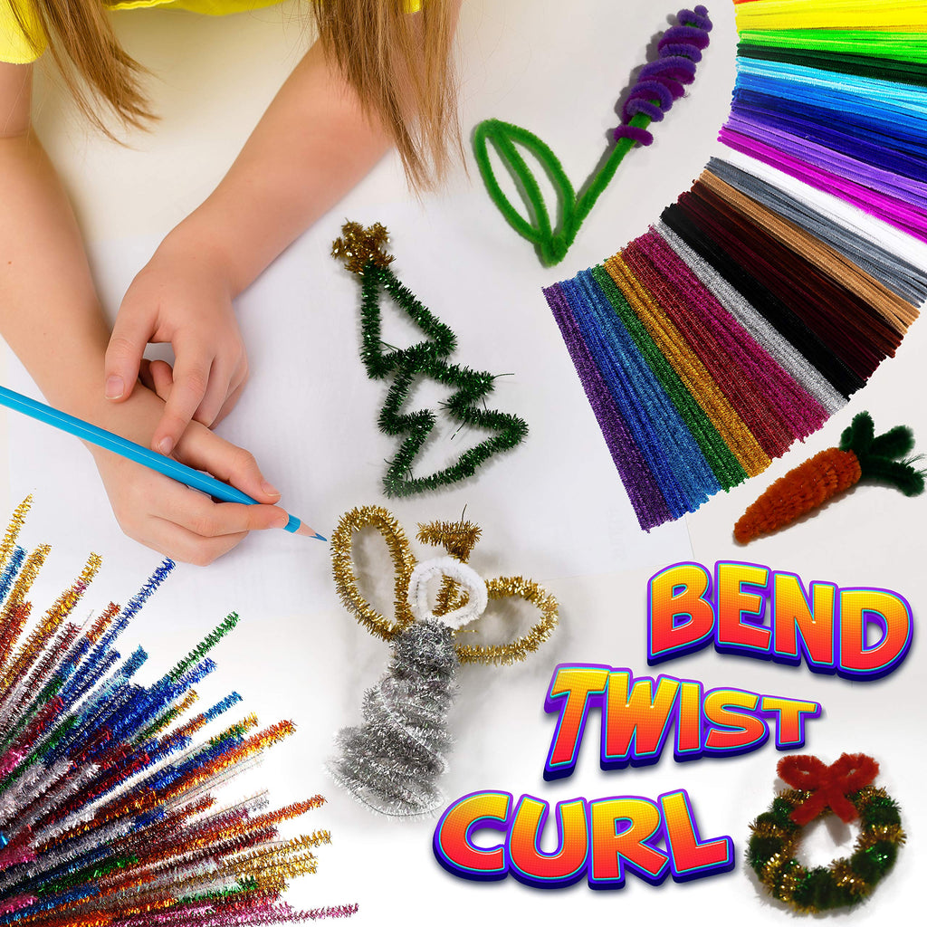 Blue Squid 460-Piece Chenille Stems & Googly Eyes Craft Set - 360 Flexible Pipe Cleaners in 35 Colors plus 100 Eyes