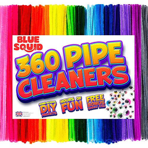 Blue Squid 460-Piece Chenille Stems & Googly Eyes Craft Set - 360 Flexible Pipe Cleaners in 35 Colors plus 100 Eyes