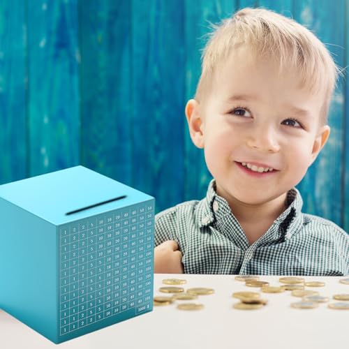 Blue Stainless Steel Money Saving Box with 3,000 Savings Challenge Counter – Coin & Bill Bank for Adults and Kids