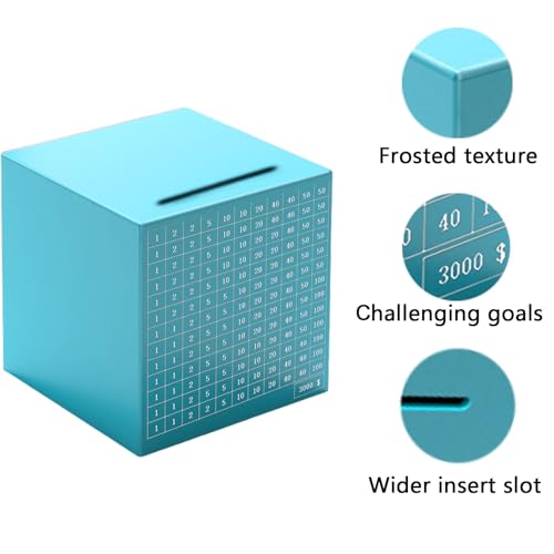 Blue Stainless Steel Money Saving Box with 3,000 Savings Challenge Counter – Coin & Bill Bank for Adults and Kids