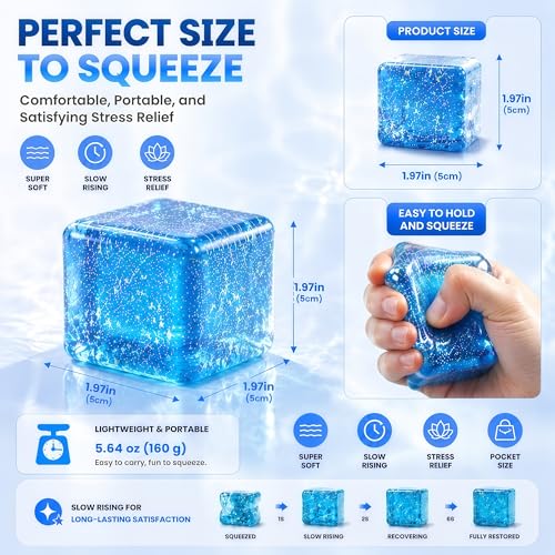 Blue Stress Relief Fidget Cube – Slow Rise Squishy Sensory Toy for Focus & Calm (Sucvrta)