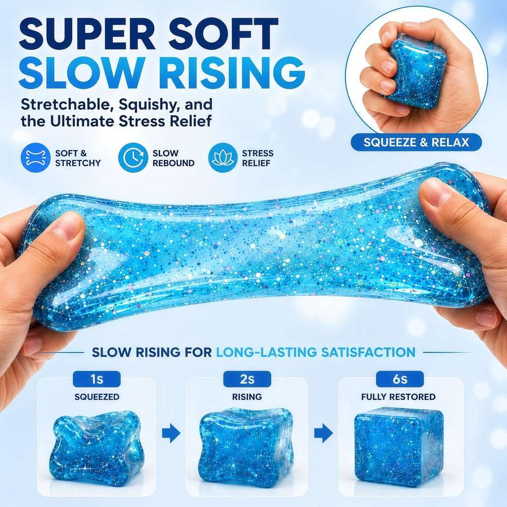 Blue Stress Relief Fidget Cube – Slow Rise Squishy Sensory Toy for Focus & Calm (Sucvrta)