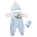 Blue Striped Long Onesie Outfit Set for Baby Dolls 14-16 Inches - Includes Headband and Booties