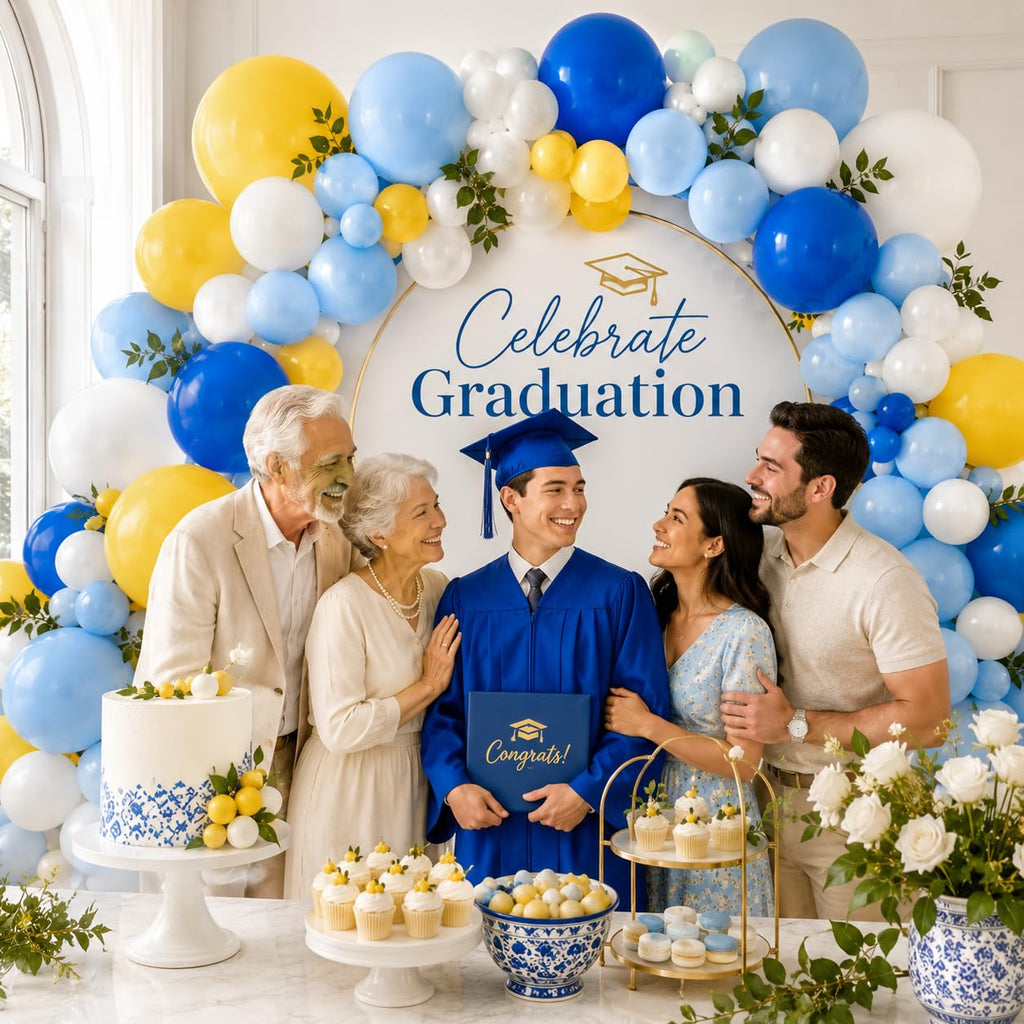 Blue Yellow White Balloon Arch Kit – 105 Latex Balloons for Graduation, Birthday & Party Decor
