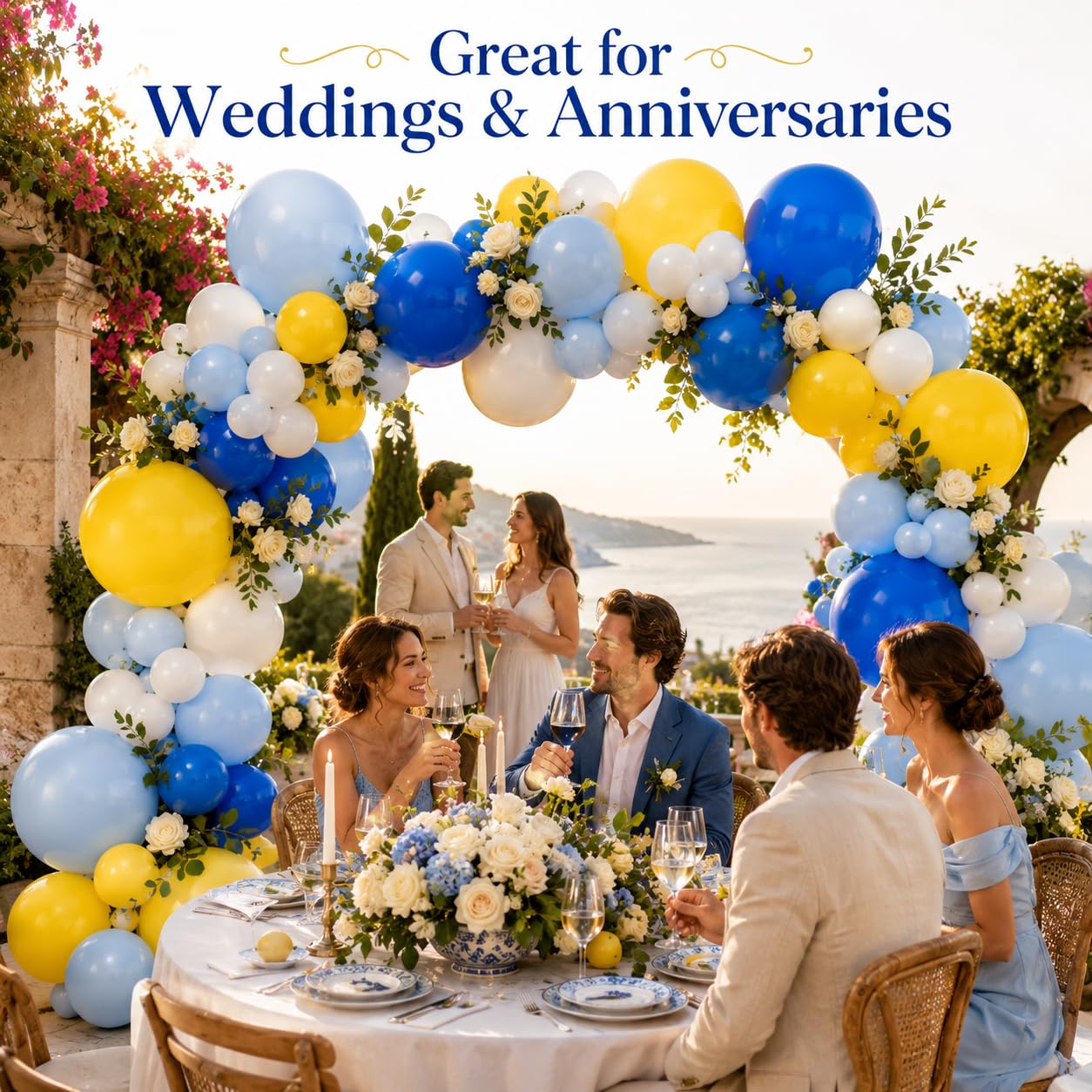 Blue Yellow White Balloon Arch Kit – 105 Latex Balloons for Graduation, Birthday & Party Decor