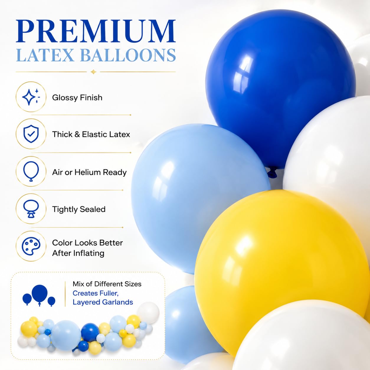 Blue Yellow White Balloon Arch Kit – 105 Latex Balloons for Graduation, Birthday & Party Decor
