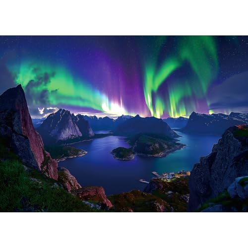Blueforest 1000 Piece Northern Lights Mountain Lake Puzzle – with Back Letter Sorting, 27.5x19.7 Inches