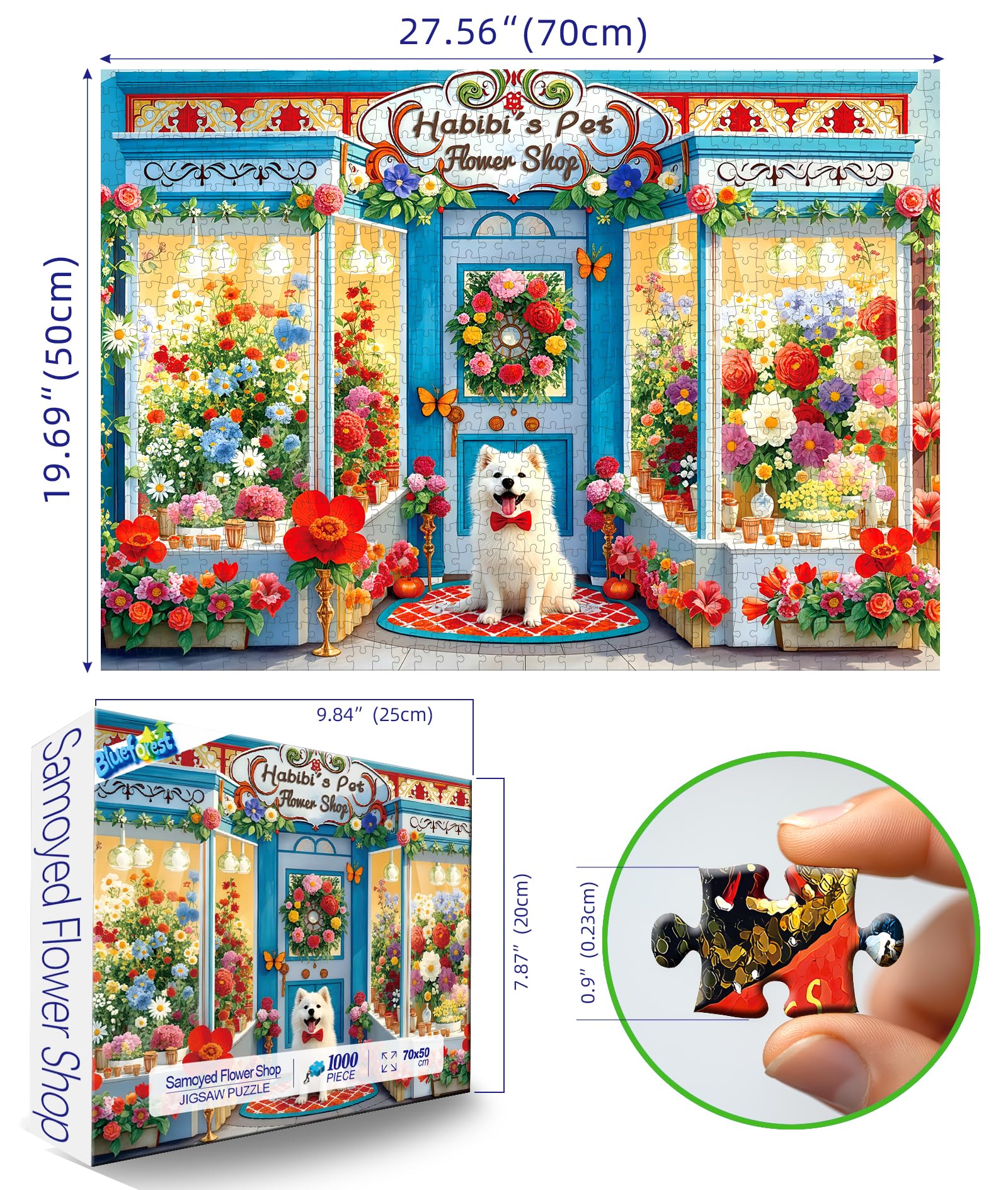 Blueforest 1000 Piece Spring Flower Shop Puzzle - HD Print, Dust-Free, 27.5x19.7 Inches with Poster