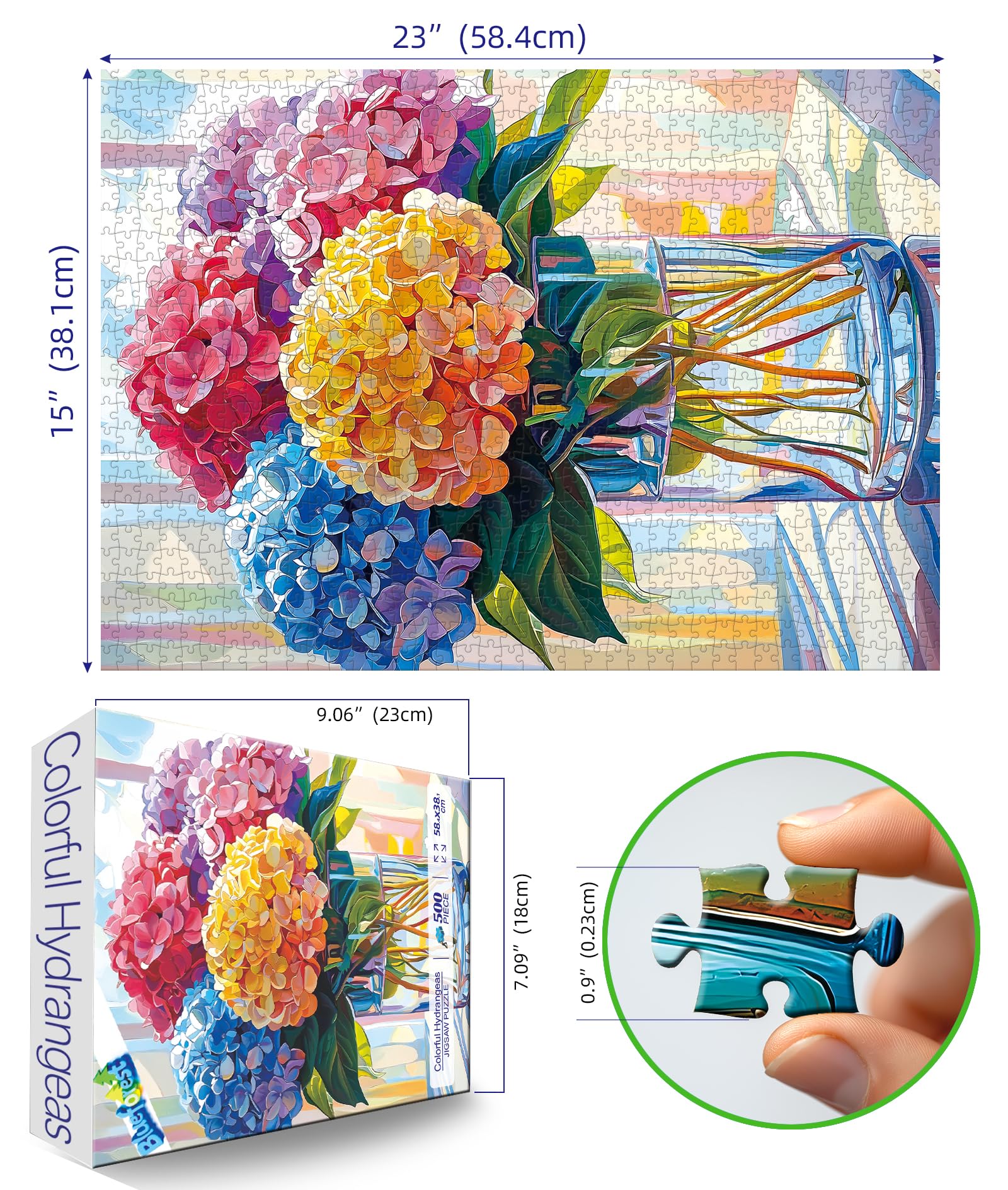 Blueforest 500 Piece Hydrangea Jigsaw Puzzle for Adults – 23x15 Inch Colorful Floral Challenge
