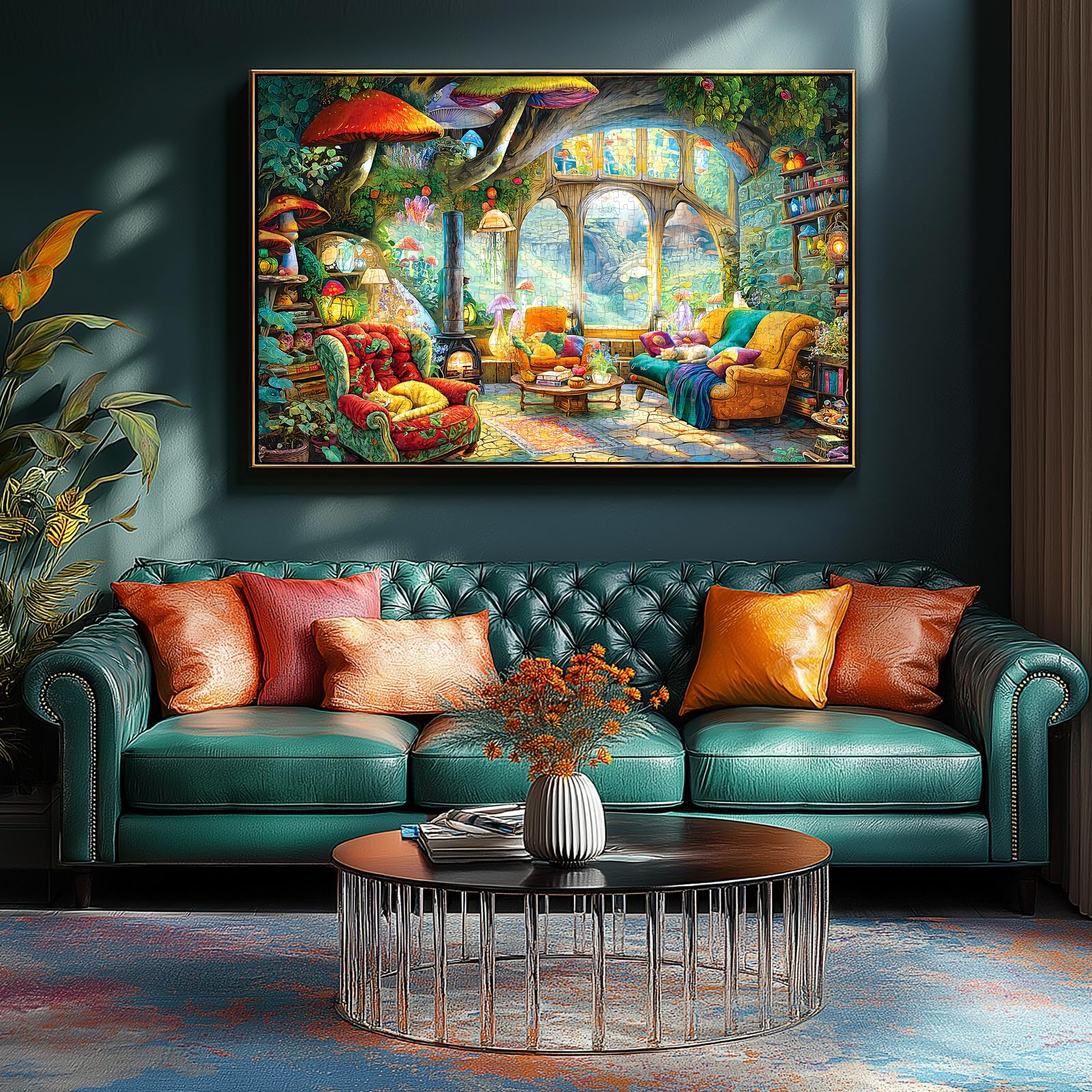 Blueforest Fantasy Mushroom 1000 Piece Jigsaw Puzzle – Whimsical Living Room Scene, HD Print, 27.5x19.7 in, Includes Poster