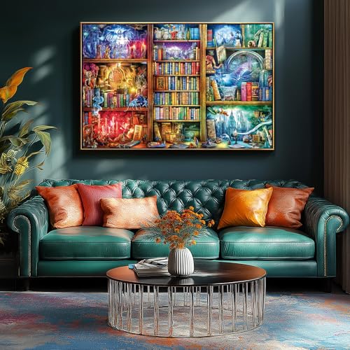 Blueforest Magic Library Books 1000 Piece Jigsaw Puzzle for Adults – Fantasy Library Wonderland, Hard Challenge with Bonus Poster