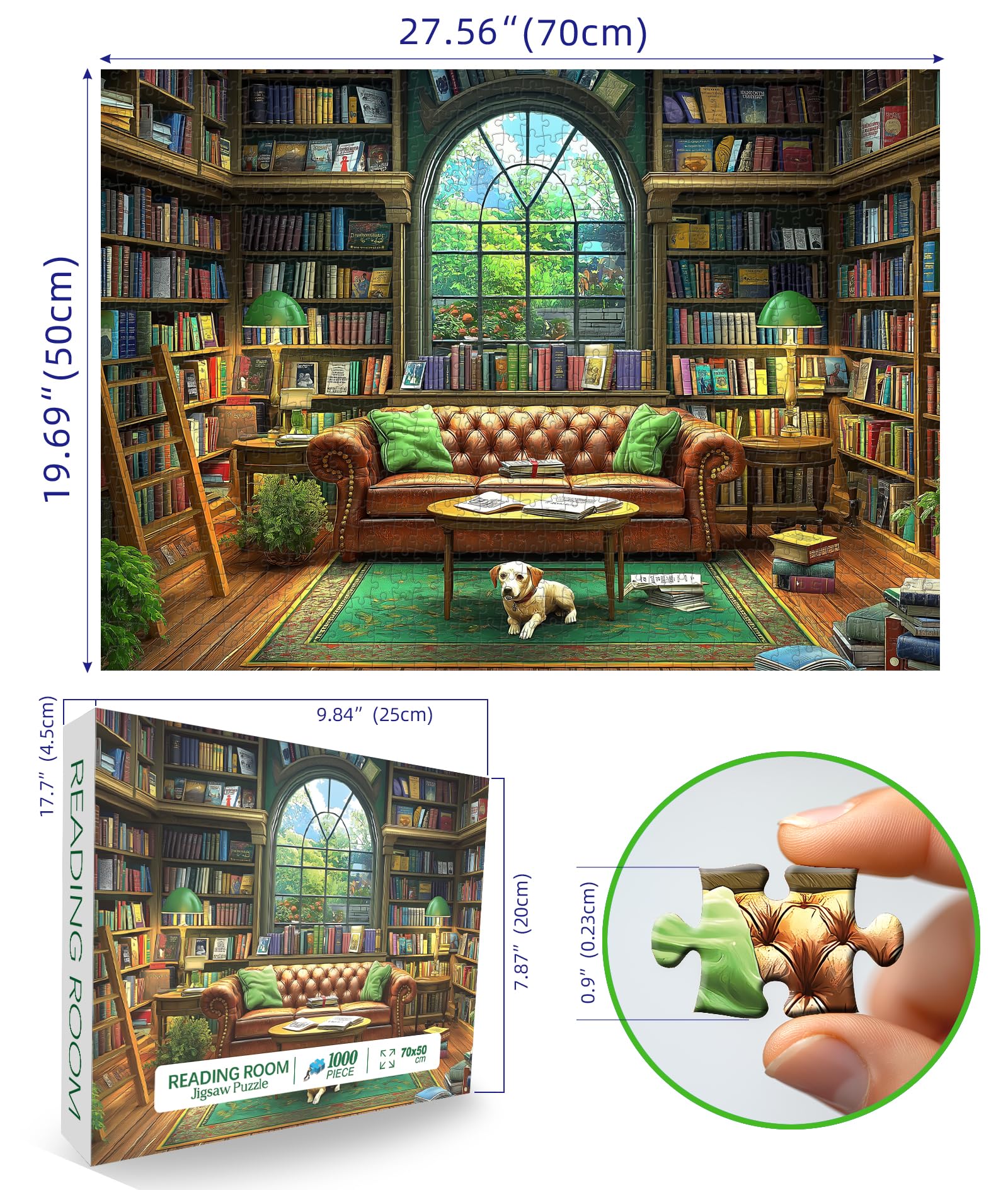 Blueforest Reading Room 1000 Piece Jigsaw Puzzle for Adults - Library Bookshelf Puzzle with Bonus Poster