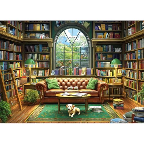 Blueforest Reading Room 1000 Piece Jigsaw Puzzle for Adults - Library Bookshelf Puzzle with Bonus Poster