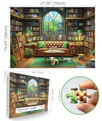 Blueforest Reading Room 1000 Piece Jigsaw Puzzle for Adults - Library Bookshelf Puzzle with Bonus Poster