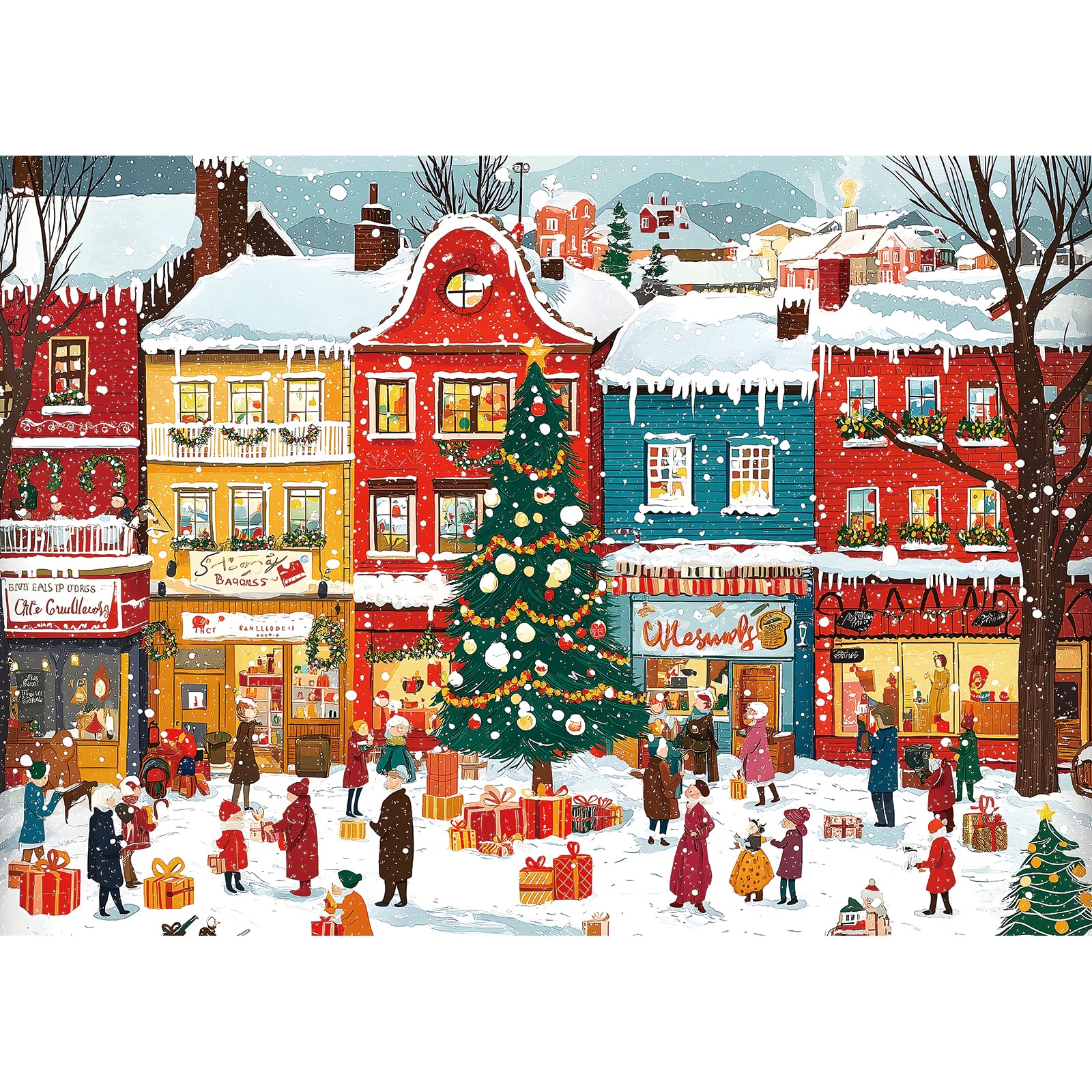Blueforest Snowy Christmas Town 1000 Piece Puzzle – HD Print, Dust-Free, with Poster