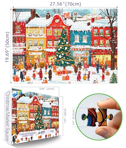 Blueforest Snowy Christmas Town 1000 Piece Puzzle – HD Print, Dust-Free, with Poster