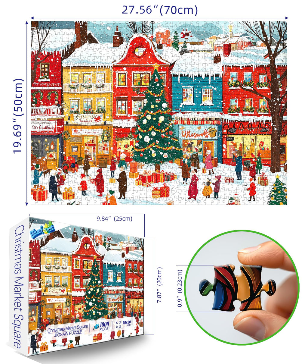 Blueforest Snowy Christmas Town 1000 Piece Puzzle – HD Print, Dust-Free, with Poster