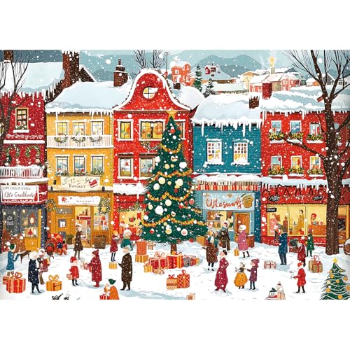 Blueforest Snowy Christmas Town 1000 Piece Puzzle – HD Print, Dust-Free, with Poster