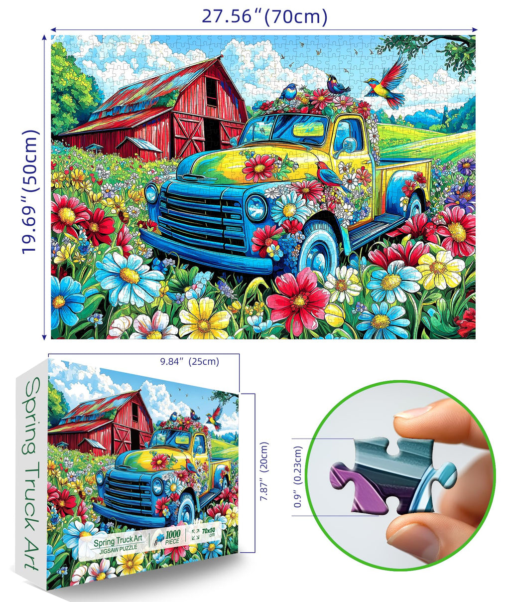 Blueforest Spring Village Truck 1000-Piece Jigsaw Puzzle – Vintage Graffiti Art, Dust-Free, 27.5x19.7 Inches