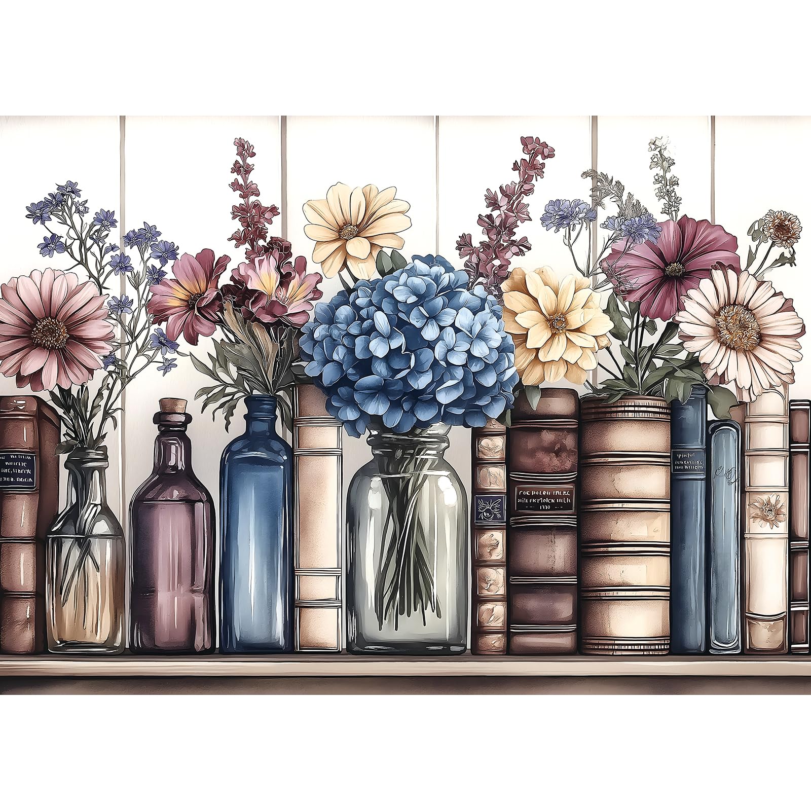 Blueforest Vintage Books & Flowers 1000-Piece Jigsaw Puzzle for Adults – Hydrangea Floral Art Puzzle