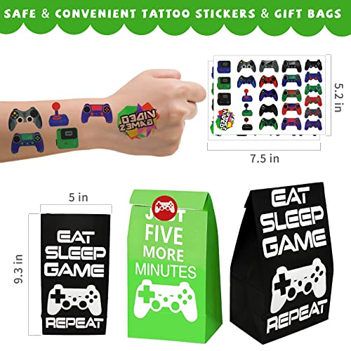 Bluegogo 146-Piece Video Game Party Favors Set with VIP Passes, Keychains, Tattoos, Shoe Charms, Button Caps, and Gift Bags