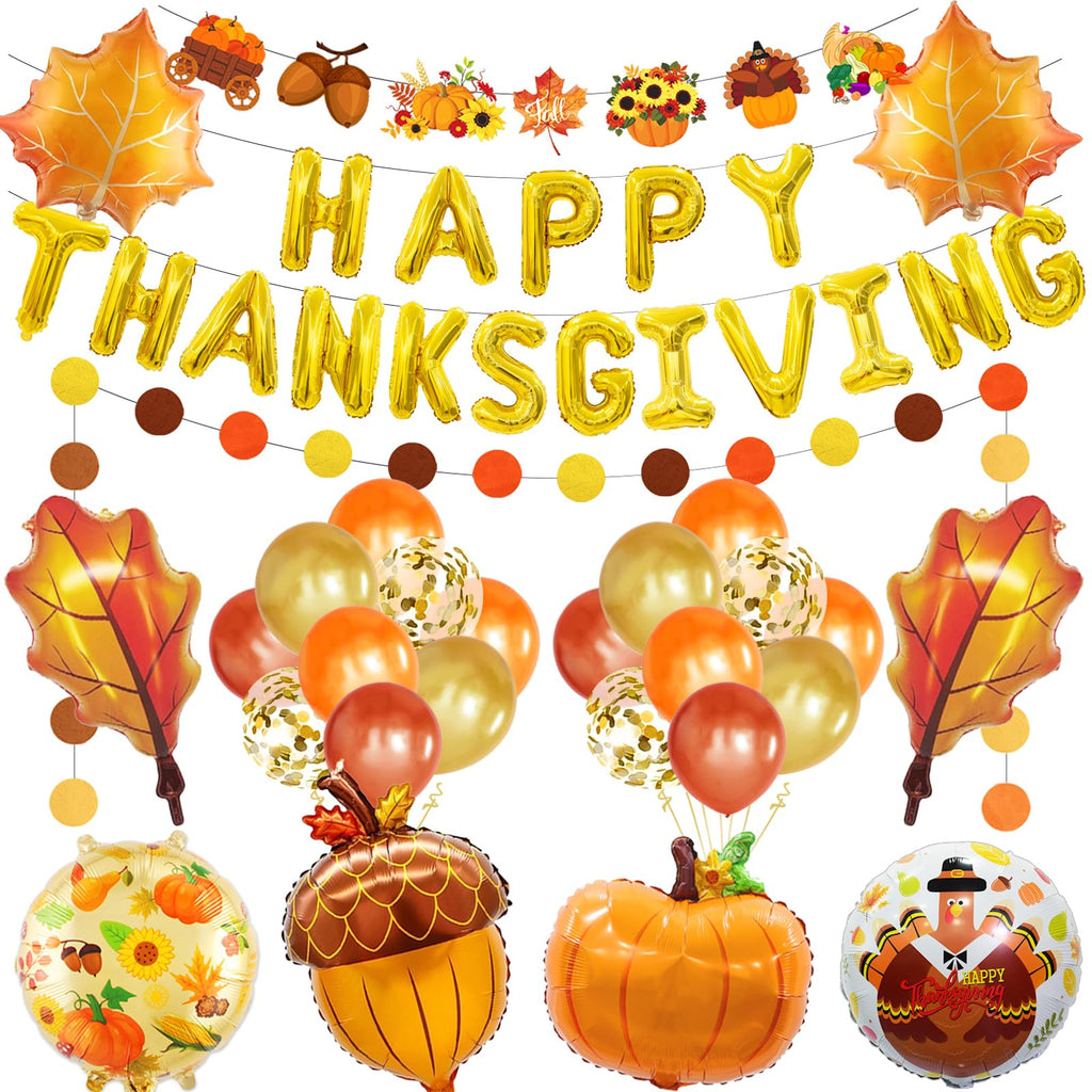 Bluegogo 29-Piece Thanksgiving Balloon Set with Foil Banner and Shaped Balloons